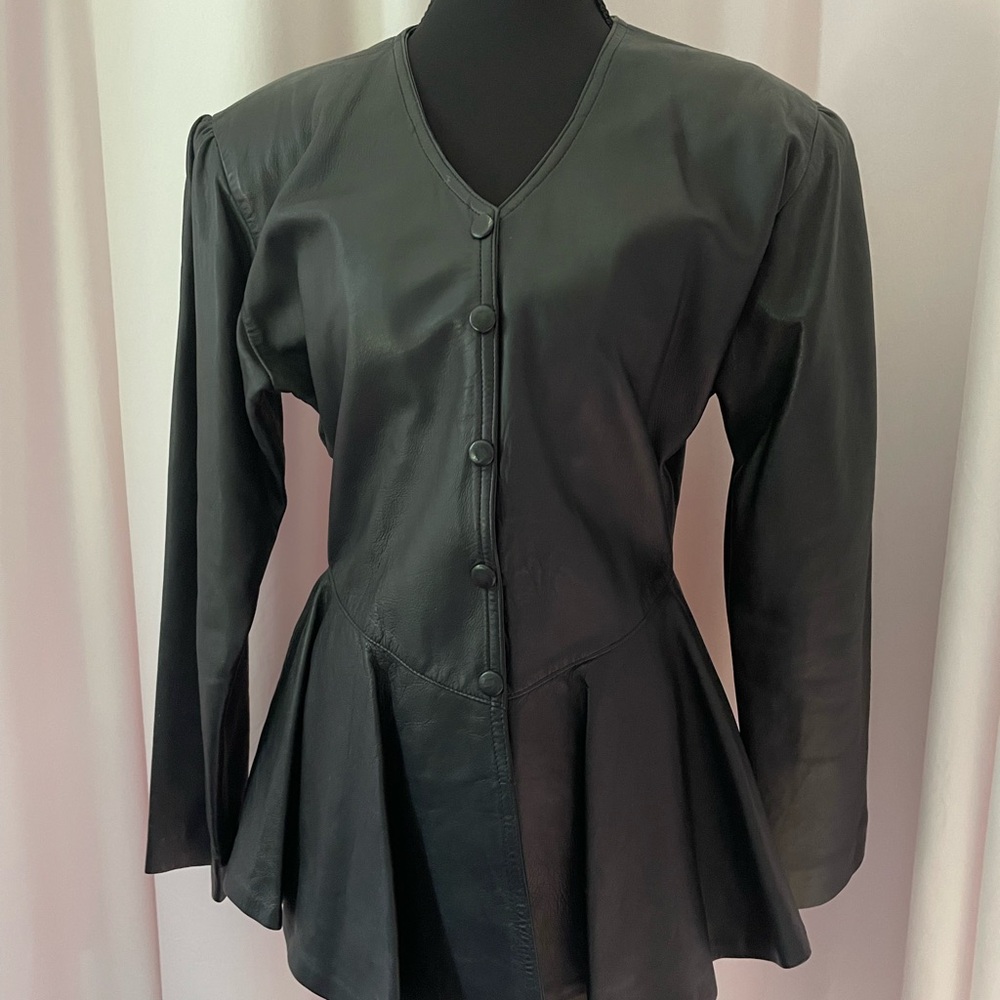 Black Leather Peplum Jacket